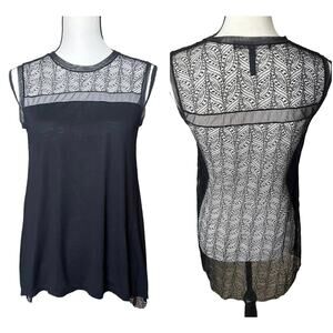 BCBGMAXAZRIA XS Black Lexi Lace High Low Sleeveless Loose Fit Top Women's